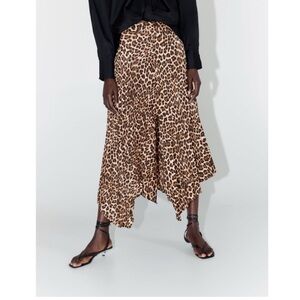 ZARA Leopard Print Asymmetrical Midi Skirt